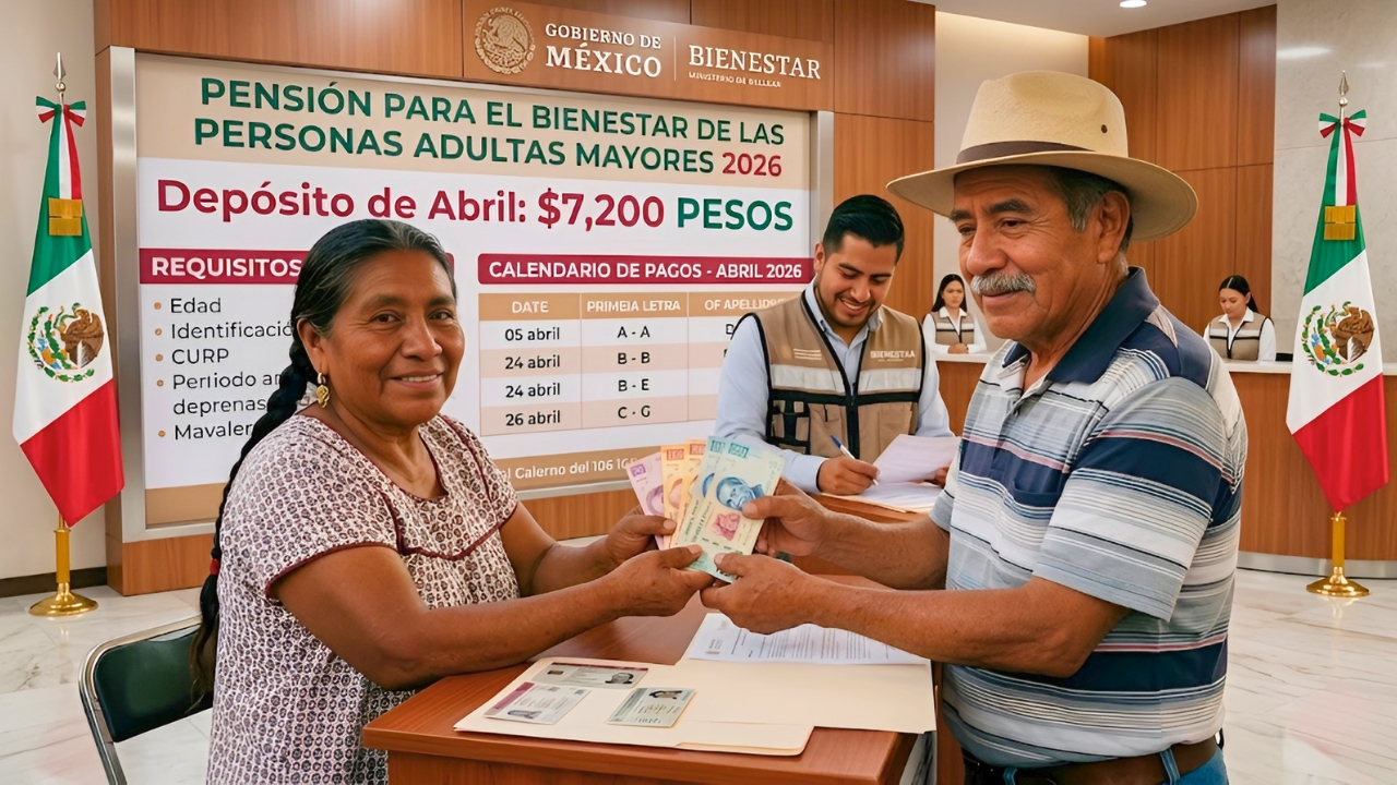 Pensión Bienestar 2026 en México: depósito de $7,200 en abril para adultos mayores, requisitos y calendario de pagos